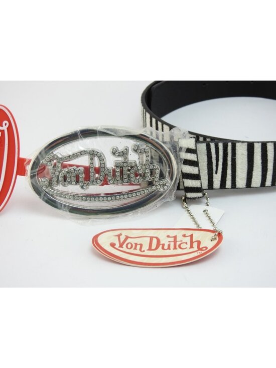 Von Dutch Zebra Print Faux Fur Belt Rhinestone Logo Buckle Y2K NWT Medium main image 9